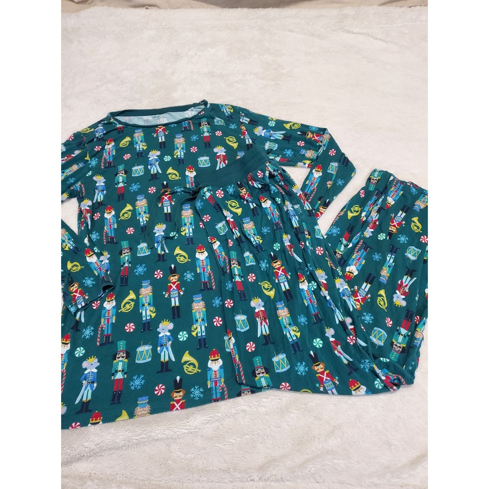 Little Sleepies Green Nutcracker Christmas Bamboo Pajama Top Pant Set Men Medium